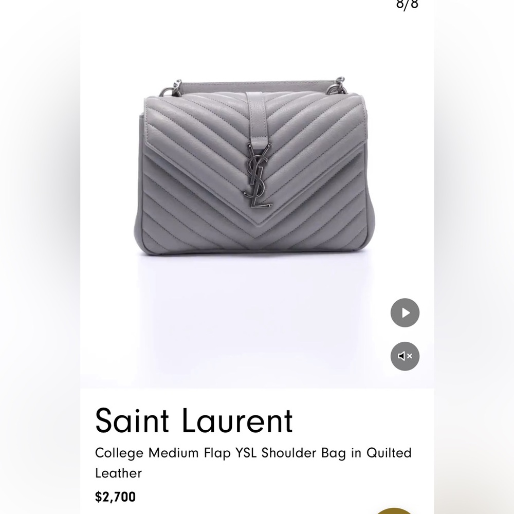 NWT Yves Saint Laurent Gray Medium Chevron College Shoulder Bag - Picture 13 of 14